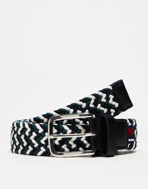 Ben Sherman - Geweven riem met leren detail in groen