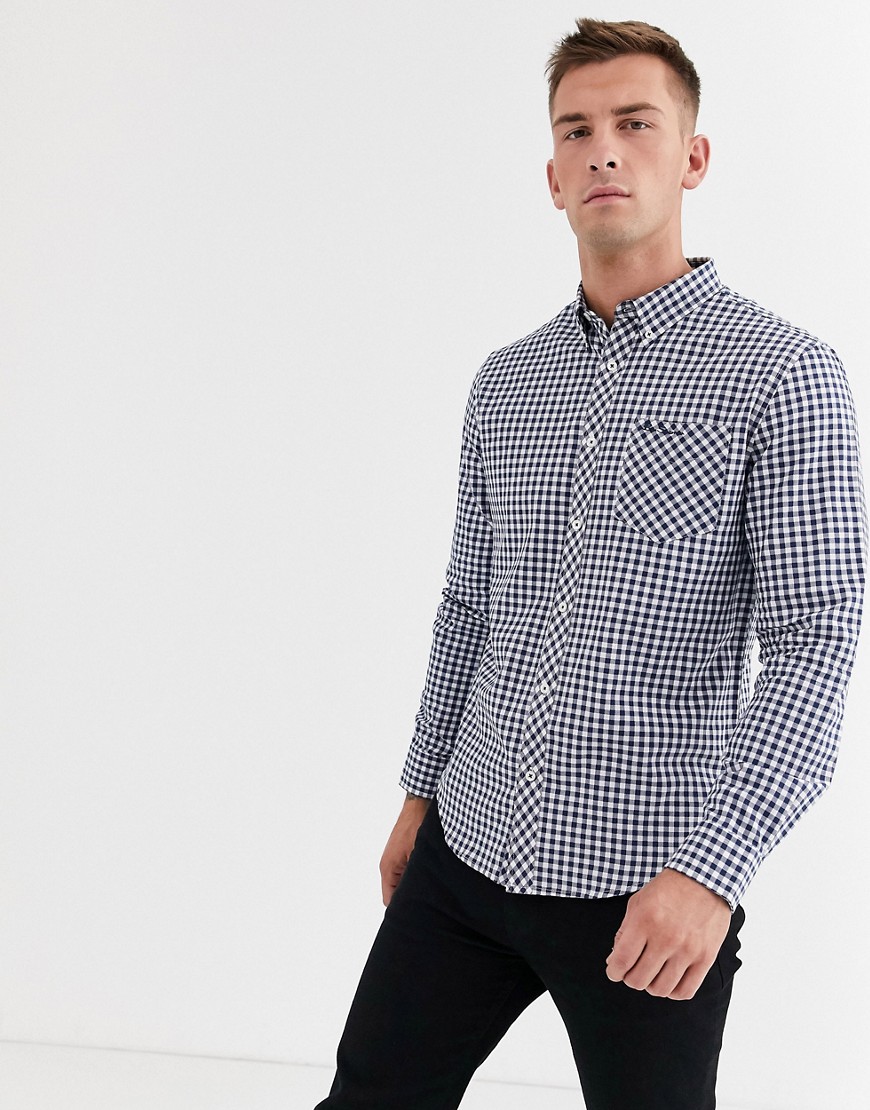 Ben Sherman – Ginghamrutig skjorta med smal passform och borstad effekt-Blå