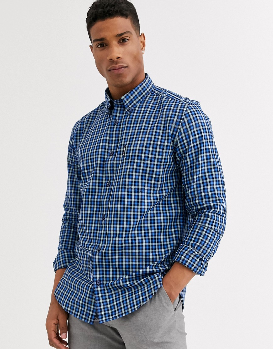 Ben Sherman – Ginghamrutig skjorta med smal passform-Marinblå