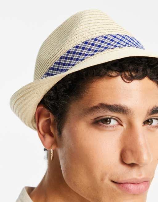 Ben Sherman - Gleufhoed met geruite band in naturel, 3 van 4