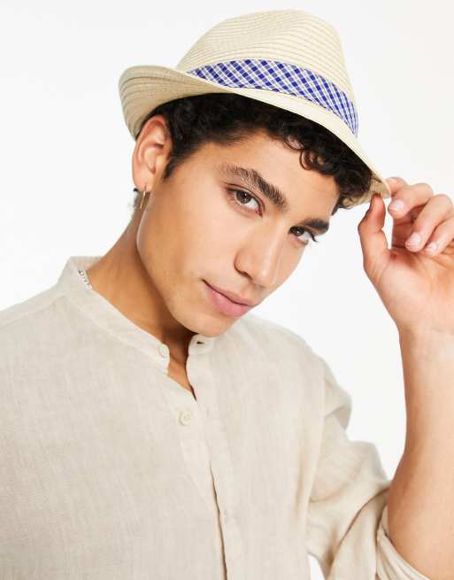Ben Sherman - Gleufhoed met geruite band in naturel, 4 van 4