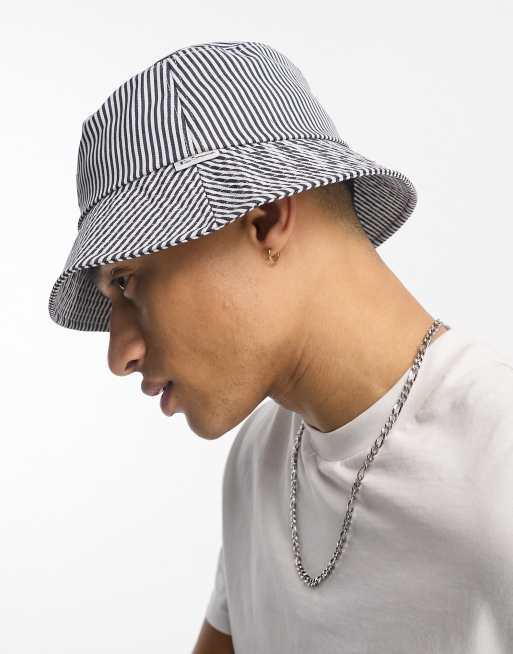 Ben Sherman – Granatowy kapelusz typu bucket w paski z logo, 2 z 4