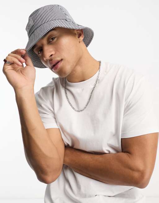 Ben Sherman – Granatowy kapelusz typu bucket w paski z logo, 4 z 4