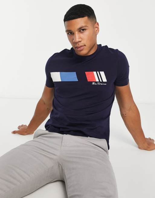 Ben Sherman – Granatowy T-shirt z paskiem w stylu retro, 4 z 4