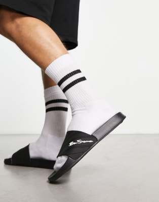 Ben Sherman grooved pool sliders in black