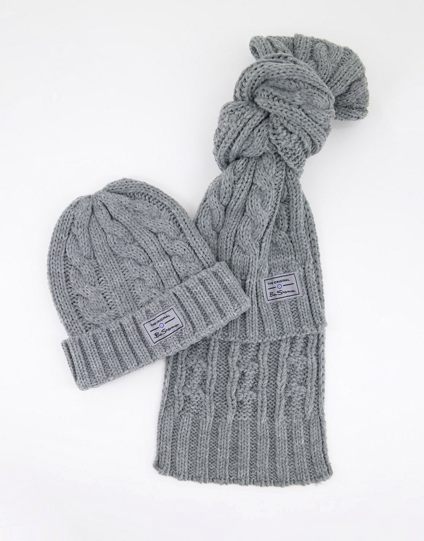 Ben Sherman hat & scarf gift set in gray-Grey