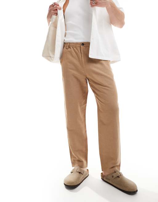 Ben Sherman – Jasnobrązowe eleganckie spodnie z imitacji lnu