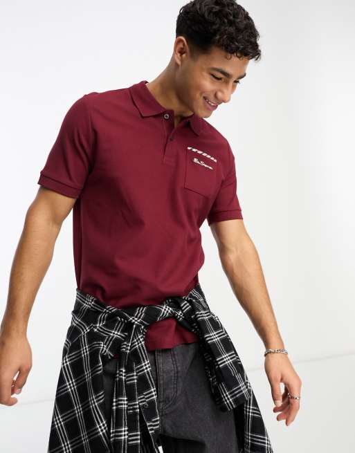 Ben Sherman – Jersey-Polohemd in Rot mit zwei Zierstreifen