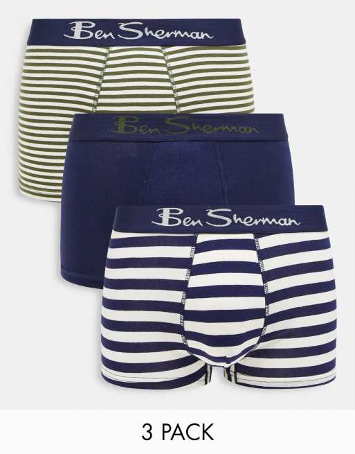 Ben Sherman Judson 3 pack trunks in navy and cream stripe