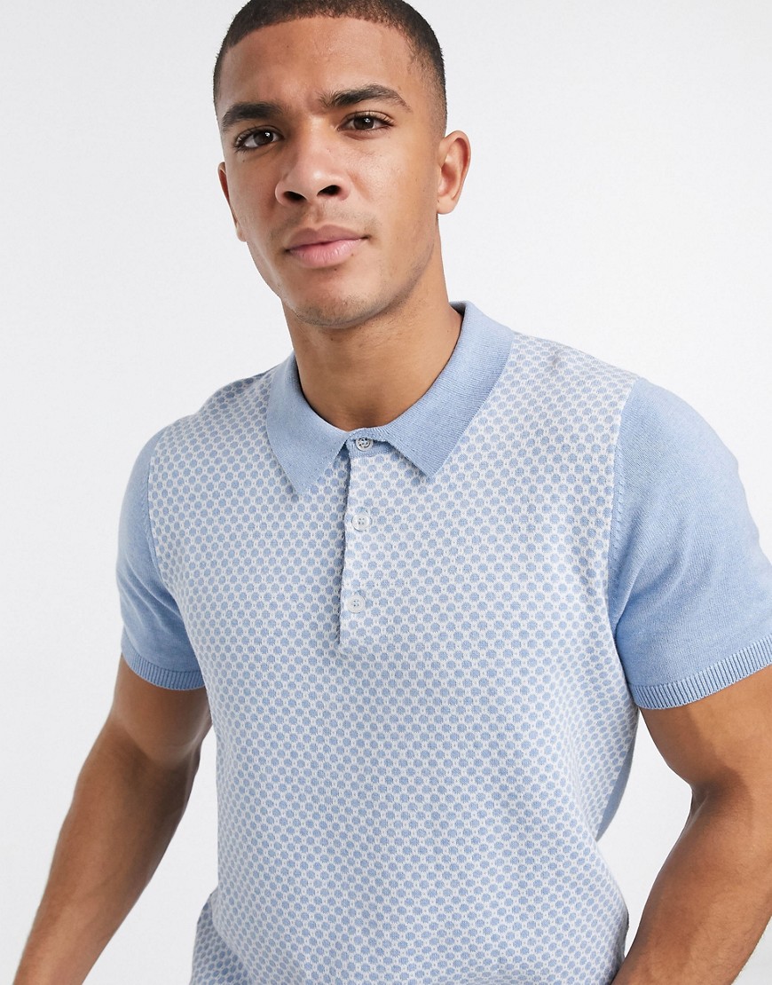 Ben Sherman knitted geometric polo shirt-Blue