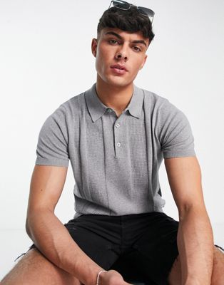 Ben Sherman knitted polo in grey marl