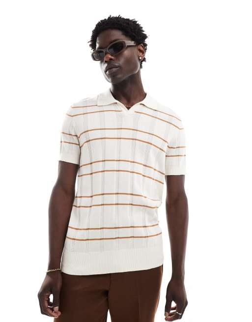 Ben Sherman – Koszulka polo z otwartym dekoltem w kolorze złamanej bieli