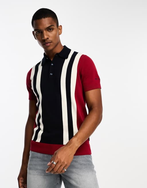 Ben Sherman – Kurzärmliges Polohemd aus Strickmaterial in Rot im charakteristischen Blockfarbendesign