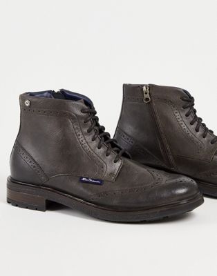 Ben Sherman lace up brogue boot in brown