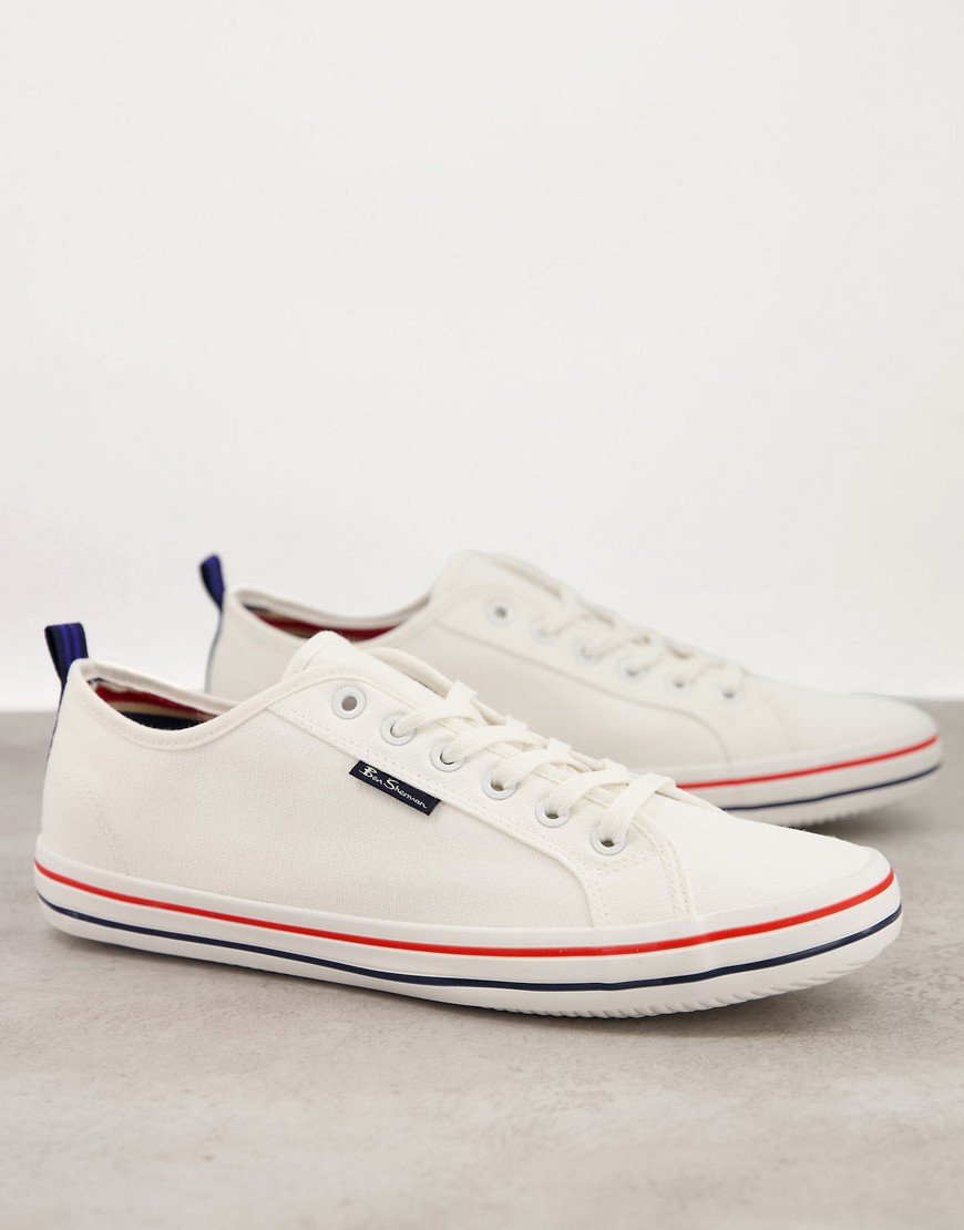 Ben Sherman lace up canvas logo sneakers in white mix