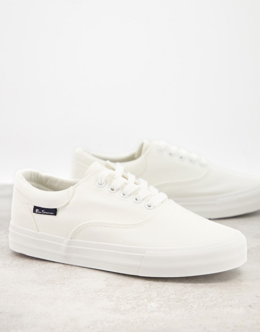 Ben Sherman lace up canvas sneakers in white