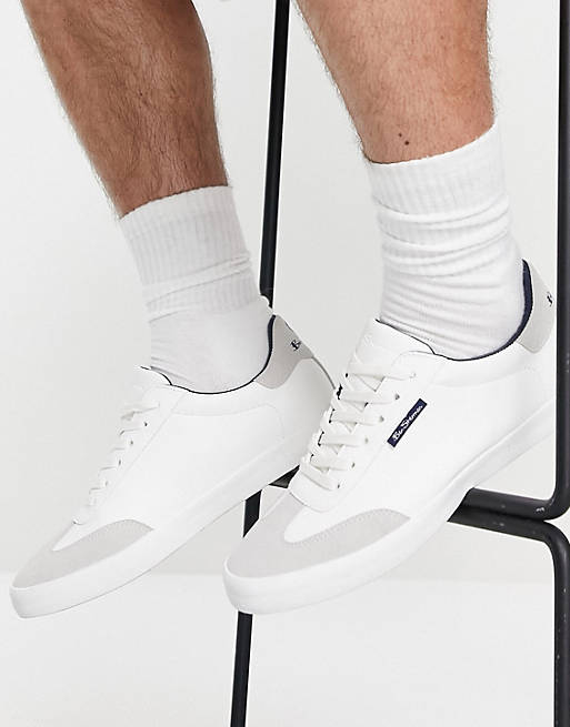 Ben Sherman lace-up contrast trainers in white and grey