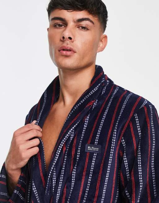 Ben Sherman – Lawrence – Polarowy szlafrok w granatowo-czerwone paski, 3 z 4