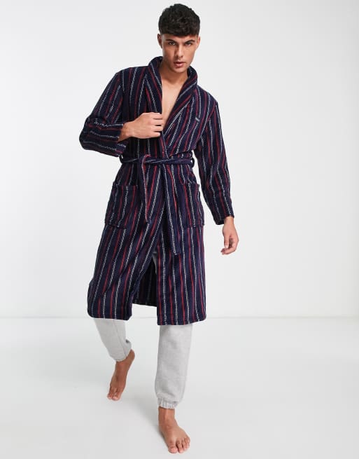 Ben Sherman – Lawrence – Polarowy szlafrok w granatowo-czerwone paski, 4 z 4