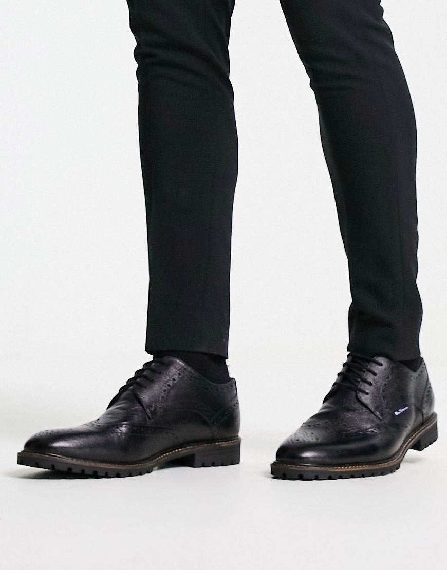 Ben Sherman Leather Brogue Shoes In Black Grain