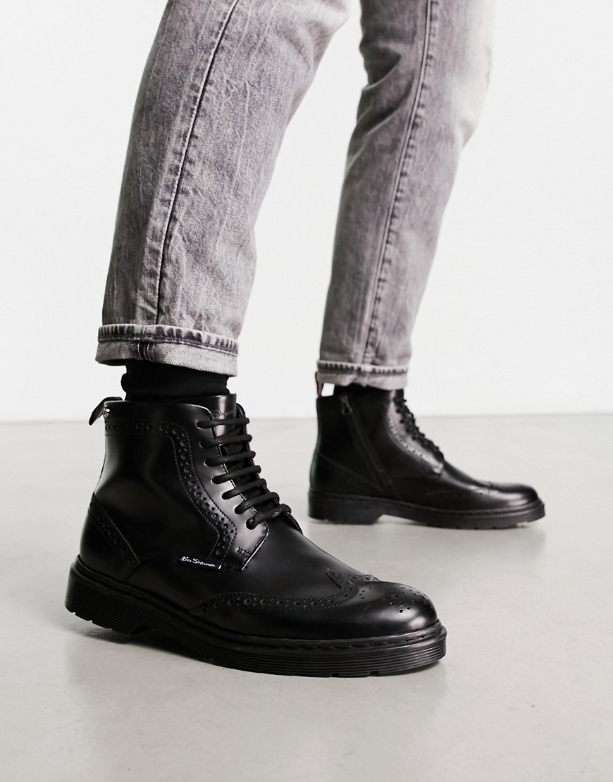 Ben Sherman Leather Chunky Brogue Boots In Black