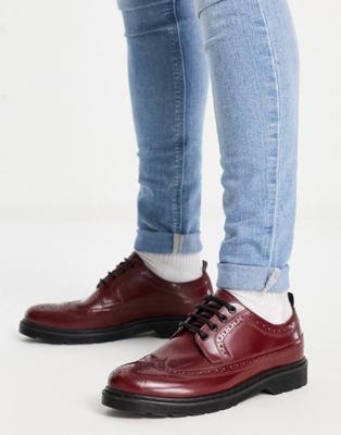 Ben Sherman leather chunky lace up brogues in burgundy