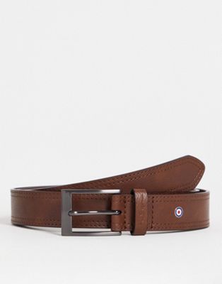 Ben Sherman leather double stitch belt in brown