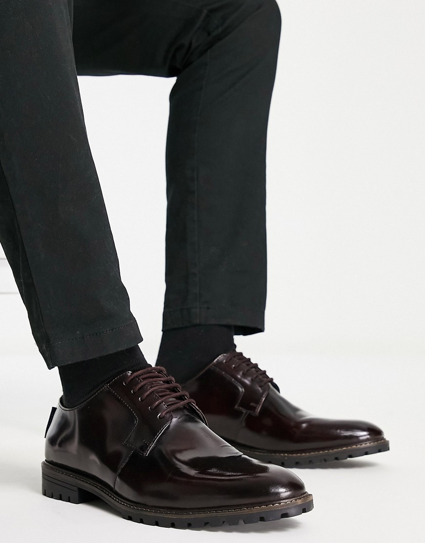 Ben Sherman Leather Lace Up Shoes In Burgundy-red