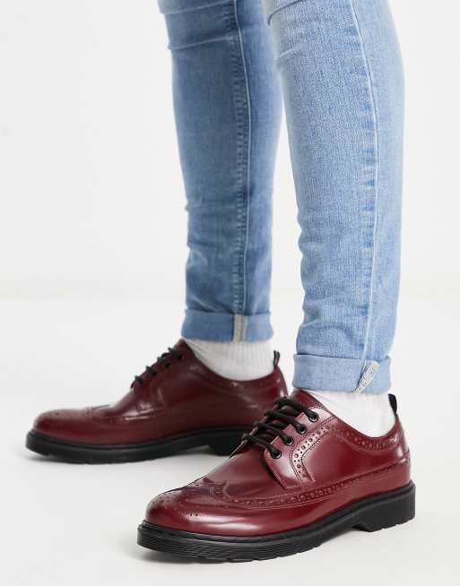 Ben Sherman - Leren brogues met veters en dikke zool in bordeauxrood