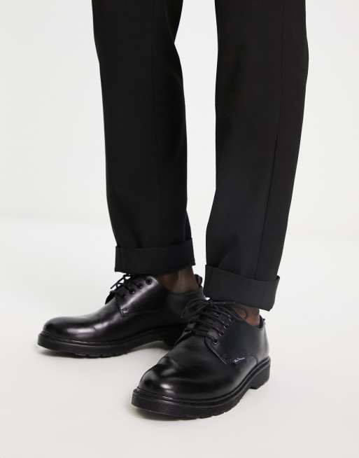 Ben Sherman - Leren veterschoenen met dikke zool in zwart