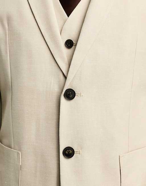 Cream Slim Fit Stretch Viscose Blend Suit Jacket