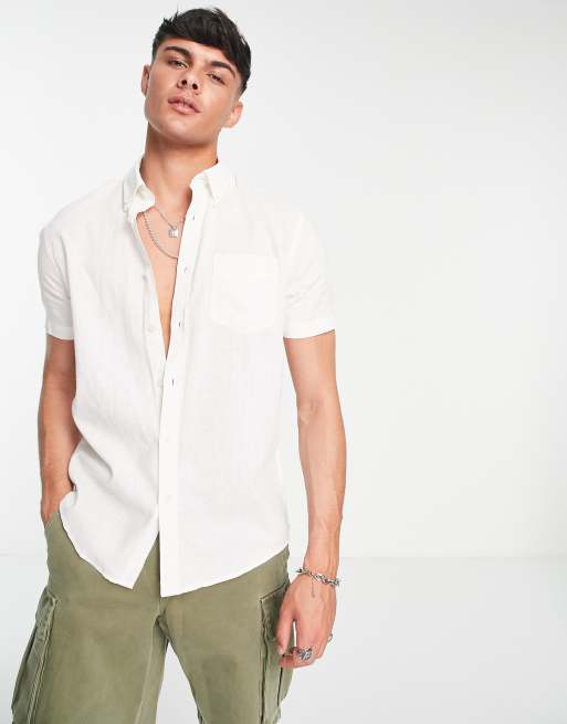 Ben Sherman - Linnen overhemd met korte mouwen in wit