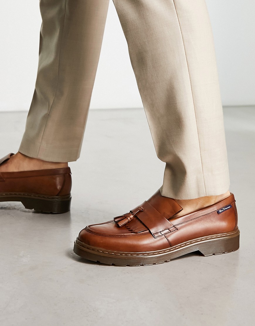 ben sherman - ljusbruna, grova loafers i läder med tofsar-brown