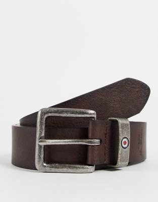 Ben Sherman logo keeper jeans belt in brown