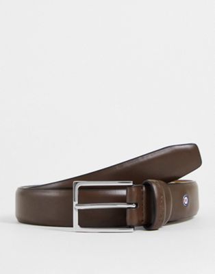 Ben Sherman logo leather belt in brown