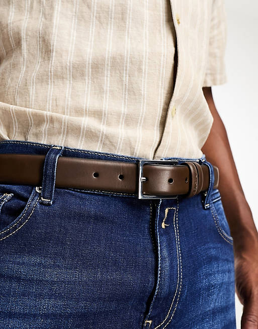 Ben Sherman logo leather belt in brown | ASOS