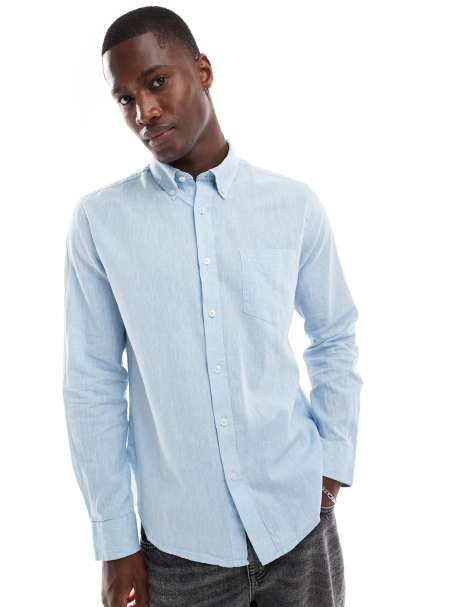 Ben Sherman long sleeve linen shirt in light blue - view 1