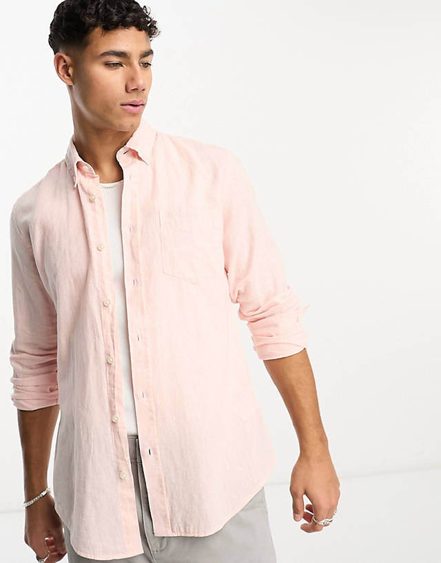 Ben Sherman - long sleeve linen shirt in pink