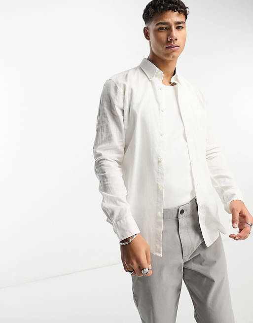 Ben Sherman long sleeve linen shirt in white | ASOS