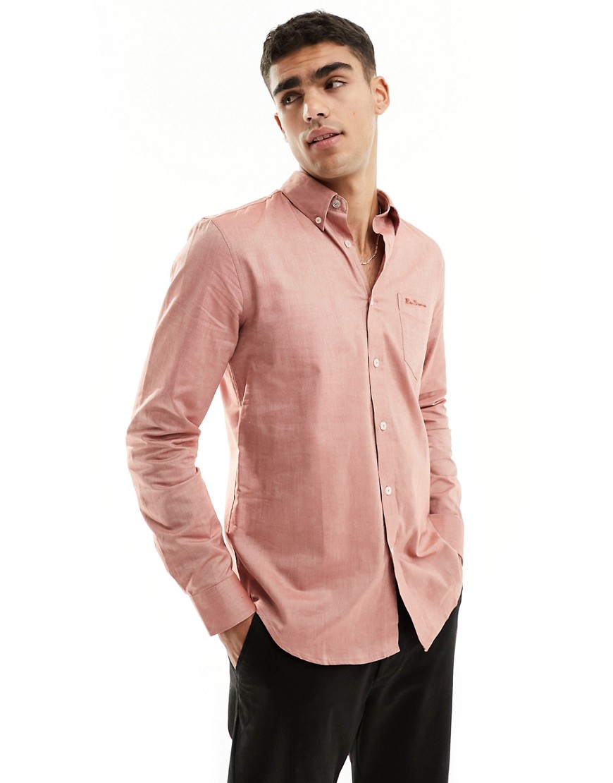 Ben Sherman long sleeve oxford shirt in light pink-Copper
