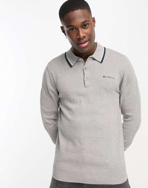 Ben Sherman long sleeve polo shirt in grey Polo jaune gar on