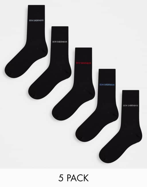 Ben Sherman - Lot de 5 paires de chaussettes avec détail à carreaux - Noir