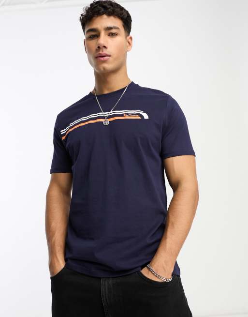 Ben Sherman - Maglietta blu navy con stampa a righe