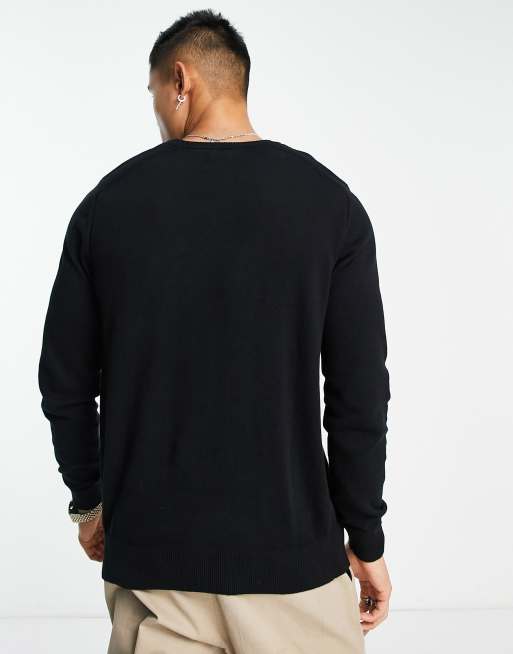 Ben Sherman - Maglione girocollo nero con cuciture a vista, 4 di 4