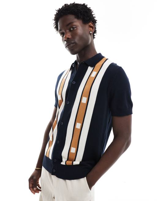 Ben Sherman - Marineblå polo med gennemgående knapper