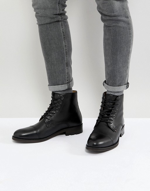 Ben Sherman Military Lace Up Boots In Black Leather | ASOS