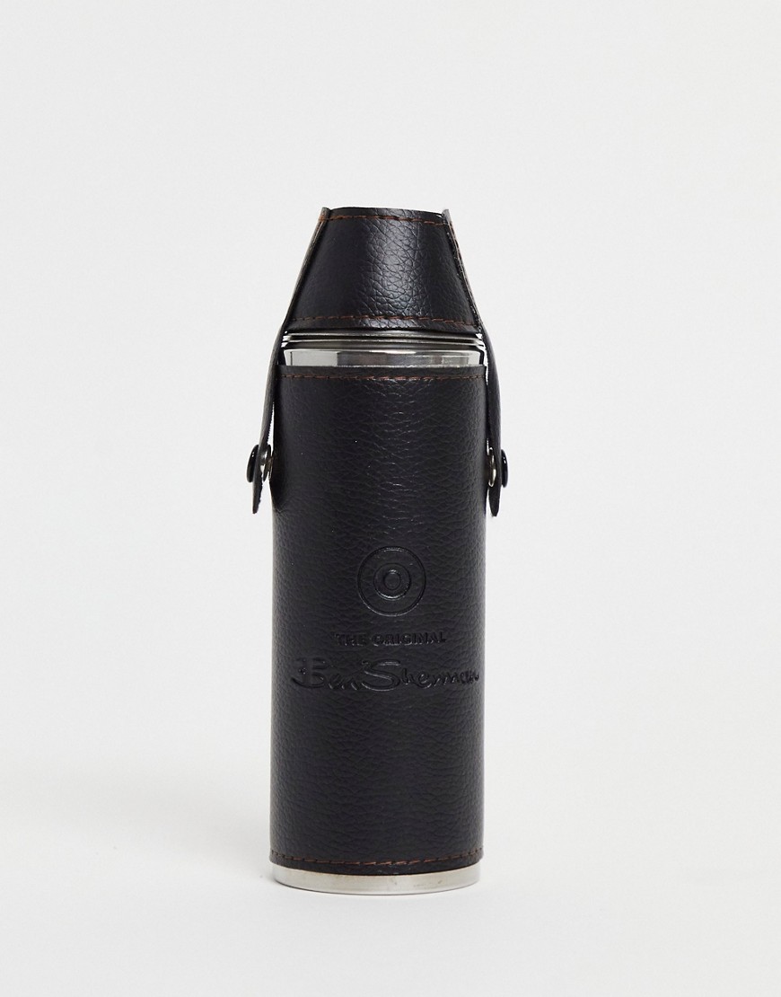 Ben Sherman mini hip flask and cups-Black