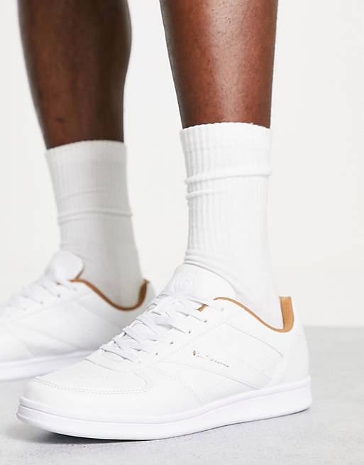 Ben Sherman minimal lace up sneakers in white and beige