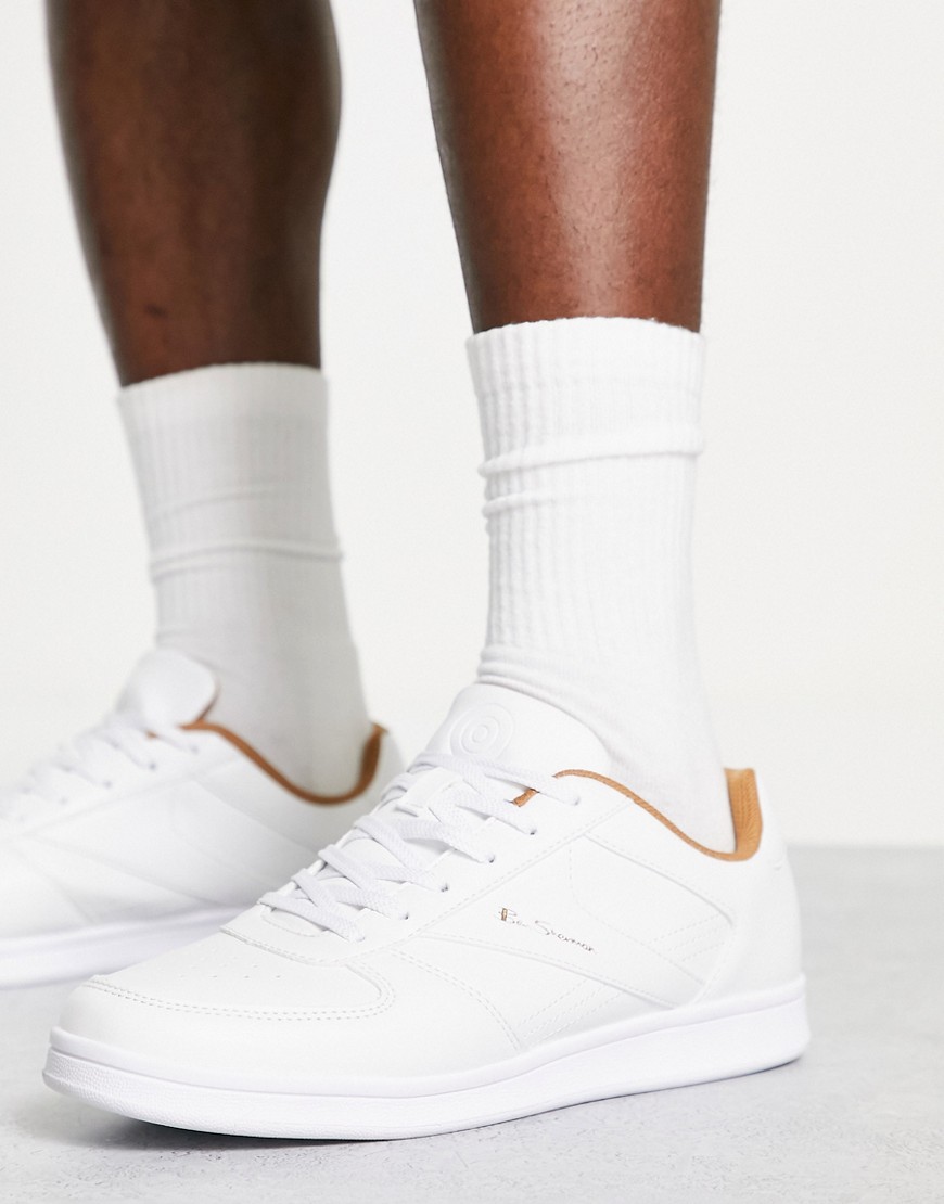 Ben Sherman minimal lace up trainers in white and beige