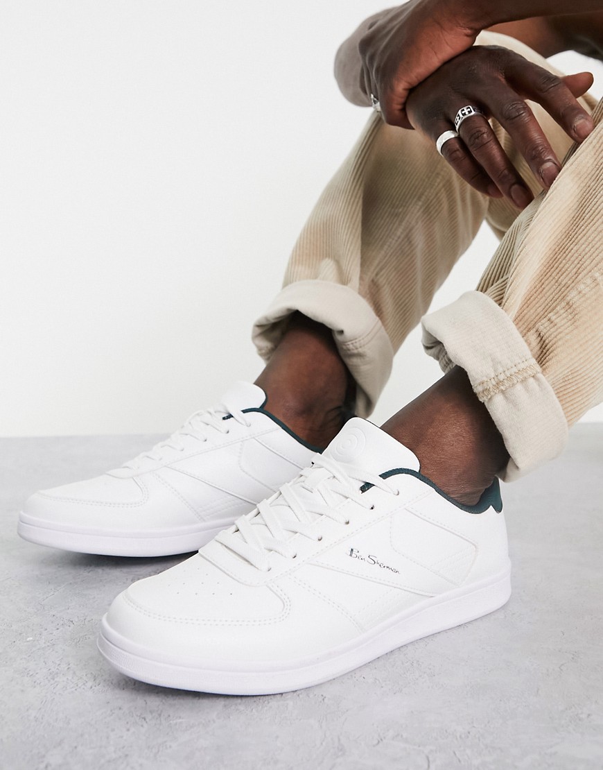 Ben Sherman minimal lace up trainers in white with green lining